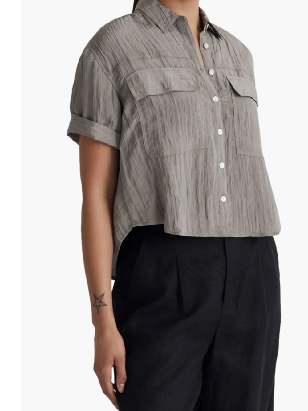 Madewell Crop Utility Button-Up Shirt in Dusk Grey Size S